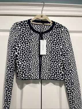 Karen Mullen Cropped Navy & White Patterned Cardigan
